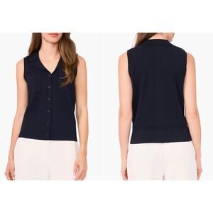 Halogen Lapel Collar Sweat Vest Womens Size Large Navy Depths NWT NEW